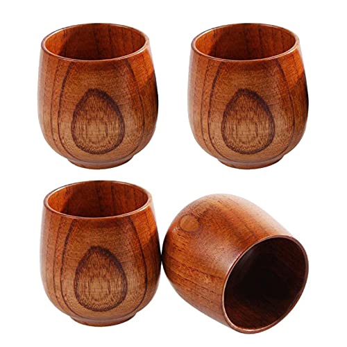 ORYOUGO Set of 4 Japanese Wooden Sake Cups Natural Jujube Wood Soju Wine Mug Tall Barrel Beer Shot Glasses Home Bar Teacups Drinkware