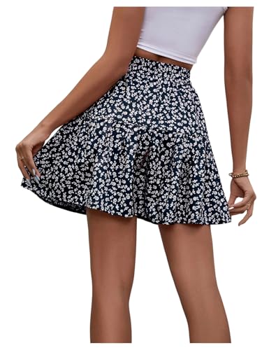 SweatyRocks Women's Boho Ruffle Hem Skirt Summer Ditsy Floral Print Mini Skirt Blue XS2