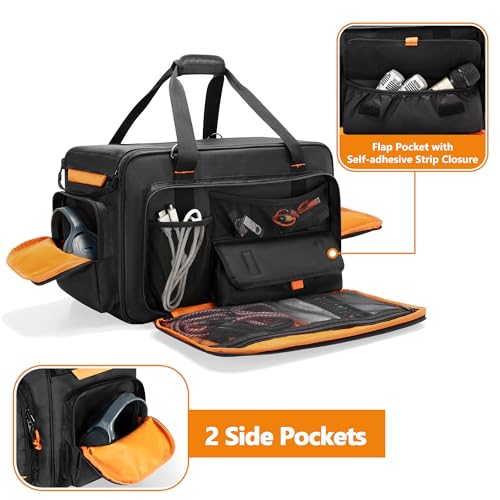 Image of GRAOSO Speaker Carrying Bag Compatible with Mackie Thump Go 8 inch, Loudspeaker Storage Bag with Removable Bottom Board, Padded Handle and Shoulder Strap, Multiple Pockets for Microphone, Cable, Black