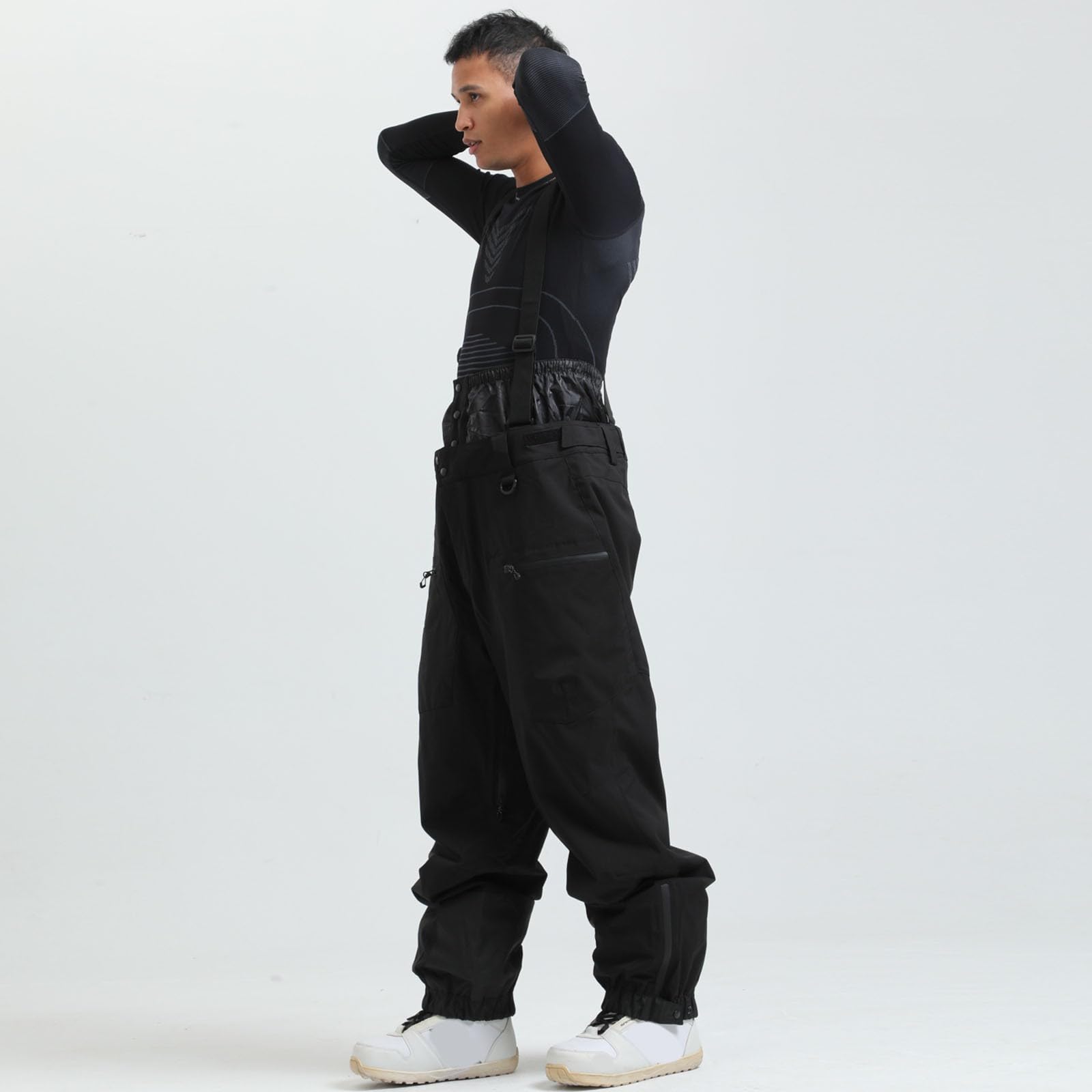 Generisch Pantalones de esquí para hombre, con bloqueo de color, resistentes al viento, para invierno, al aire libre, cálidos, gruesos, con doble hombro, pantalones cómodos