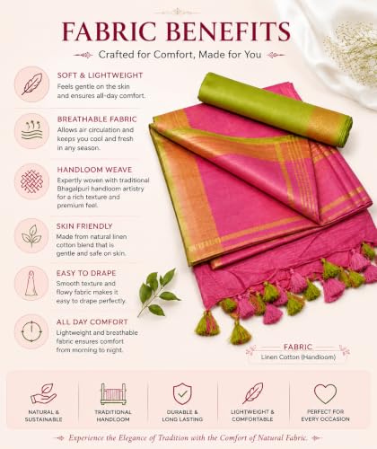 Image of HAIDER ALI AND SONS Grey Cotton Linen Saree for Women | Soft Linen Slub Blend Saree with Running Blouse Piece | Lightweight Handloom Style Saree | Office, Casual, Party & Festival Wear