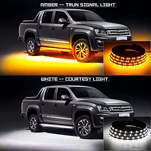 Led Running Board Light For Truck 60” Side Maker Light Amber Led Turn Signal Light White Courtesy Drl Light Truck Led Running Board Light Strip For Truck Car Vehicle Suv (60” 2 Pack) #TOP3