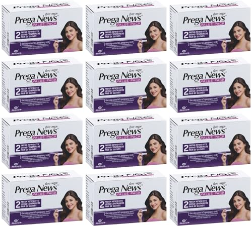 Image of Prega news Value Pack Kit,One Step Pregnancy Test Kit, Easy to Use, Accurate Result in Just 3 Minutes,2 Gloves + 2 Urine Containers + 2 Pregnancy Test Kits x pack of 12