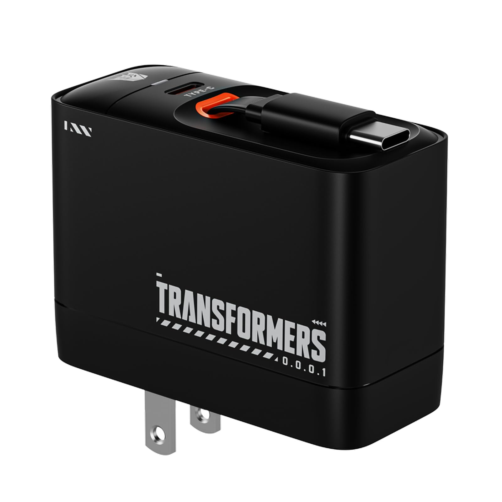 Transformers StarSaber TF-S01 - Cargador rápido USB-C de 40 W GaN con cable retráctil de 32 pulgadas, cargador de pared compacto dual USB-C (20 W + 12 W) para iPhone, Samsung, Google Pixel, iPad AC