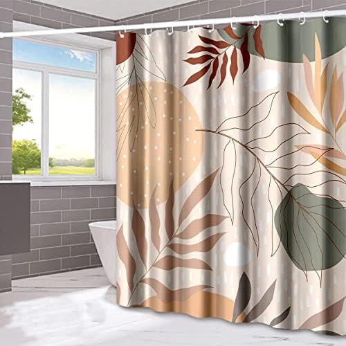 Hanrunsi Leaf Shower Curtain Morandi Abstract 180 x 180 cm (71 x 71 Inch) Polyester with Hooks Plastic Waterproof Machine Washable Opaque Summer Bathroom Curtain Mould & Mildew Resistant