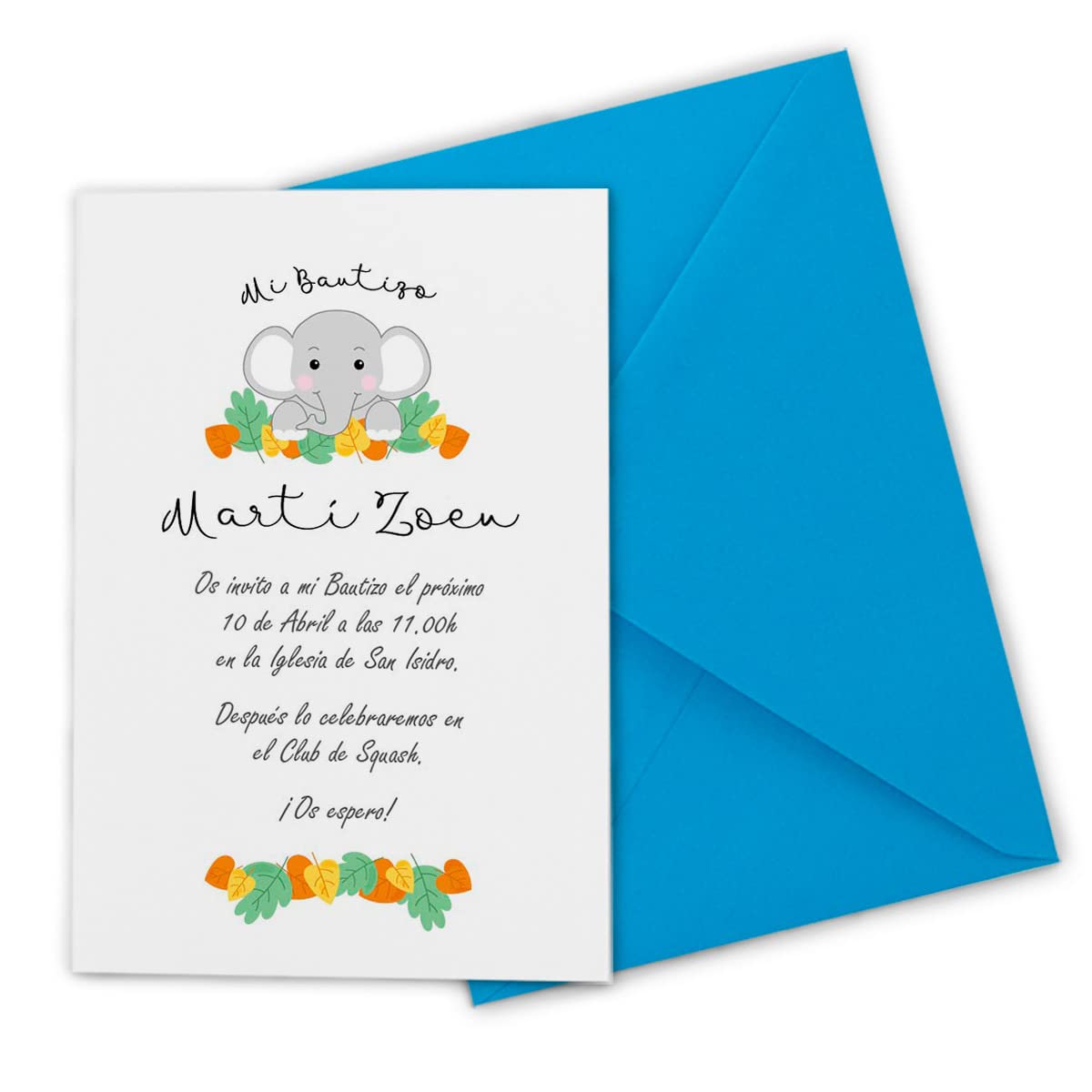 Invitación BAUTIZO elefante con sobre. Personalizadas. PACK INCLUYE SOBRES (Set 12 unidades o más) 10x15cm Niño o niña. Elige color de diseño y del sobre. Tarjetas Invitaciones