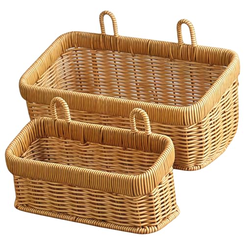 Packool Wandmontierte Aufbewahrungsboxen aus Rattan, multifunktionale Aufbewahrung für Ingwer, Knoblauch, Eier, Obst und Dekoartikel, 2 Stück Weidenkörbe für Küche, Schlafzimmer, Wohnzimmer