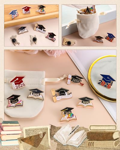 Image of Graduation Pins Bulk with Storage Bag for Class of 2026 Graduation Cap Diploma Enamel Pins for Backpack Hat Jackets Congrat Grads Gifts for Students Teachers Classmates 2026 Graduation Party Favors