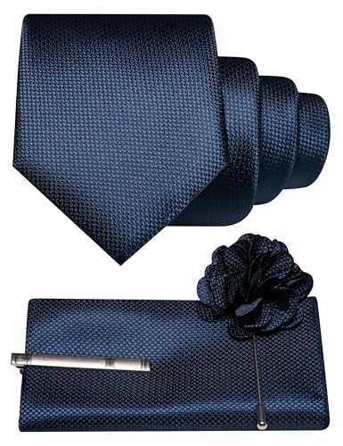 Image of JEMYGINS Mens Tie and Lapel Pin with Pocket Square Tie Clip Sets for Casual and Business 4PCS