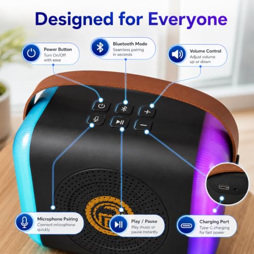 Image of UNICRON Karaoke Speaker with Mic, Mike for Kids & Adults - Rechargeable Karaoke Mic & Bluetooth Speaker Set, Dynamic Lights Birthday Gift, Home & Travel