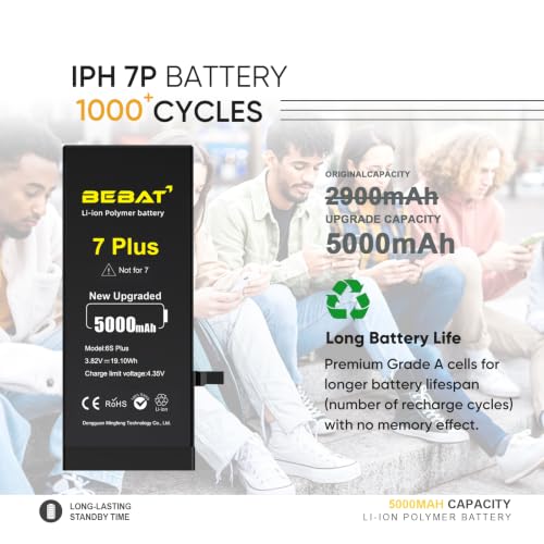 Image of Replacement for iPhone 7 Plus Battery, 5000mAh High Capacity Li-ion Polymer Replacement Battery for Model A1661 A1784 A1785 with Professional Repair Tool Kits