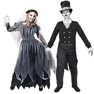 ILOVEFANCYDRESS Conjunto DE Disfraces para Parejas DE Novios Muertos Conjunto con Vestido DE Mujer(XXL) Y Traje para Hombre (S)
