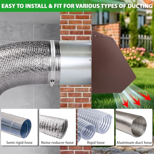 Image of 8 Inch Hooded Wall Vent with Screen and Damper,Outdoor Wall Exhaust Vent Cover Wall Cap for Exterior Kitchen Range Hood Ventilation Dryer HVAC Duct Air Exhaust, Galvanized Steel, Brown