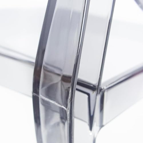 Miniatura 6 de Fohfurniture Juego de 4 sillas transparentes ahumadas, silla fantasma apilable de acrílico, cocina y comedor, silla sin brazos con respaldo circular