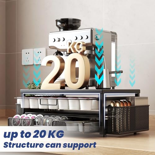 Mteal Coffee Pod Holder Storage with 2-Tier Vertuo Capsule Holder Drawer, Coffee Machine Stand with 2 Coffee Accessories Baskets, Black - Image 6
