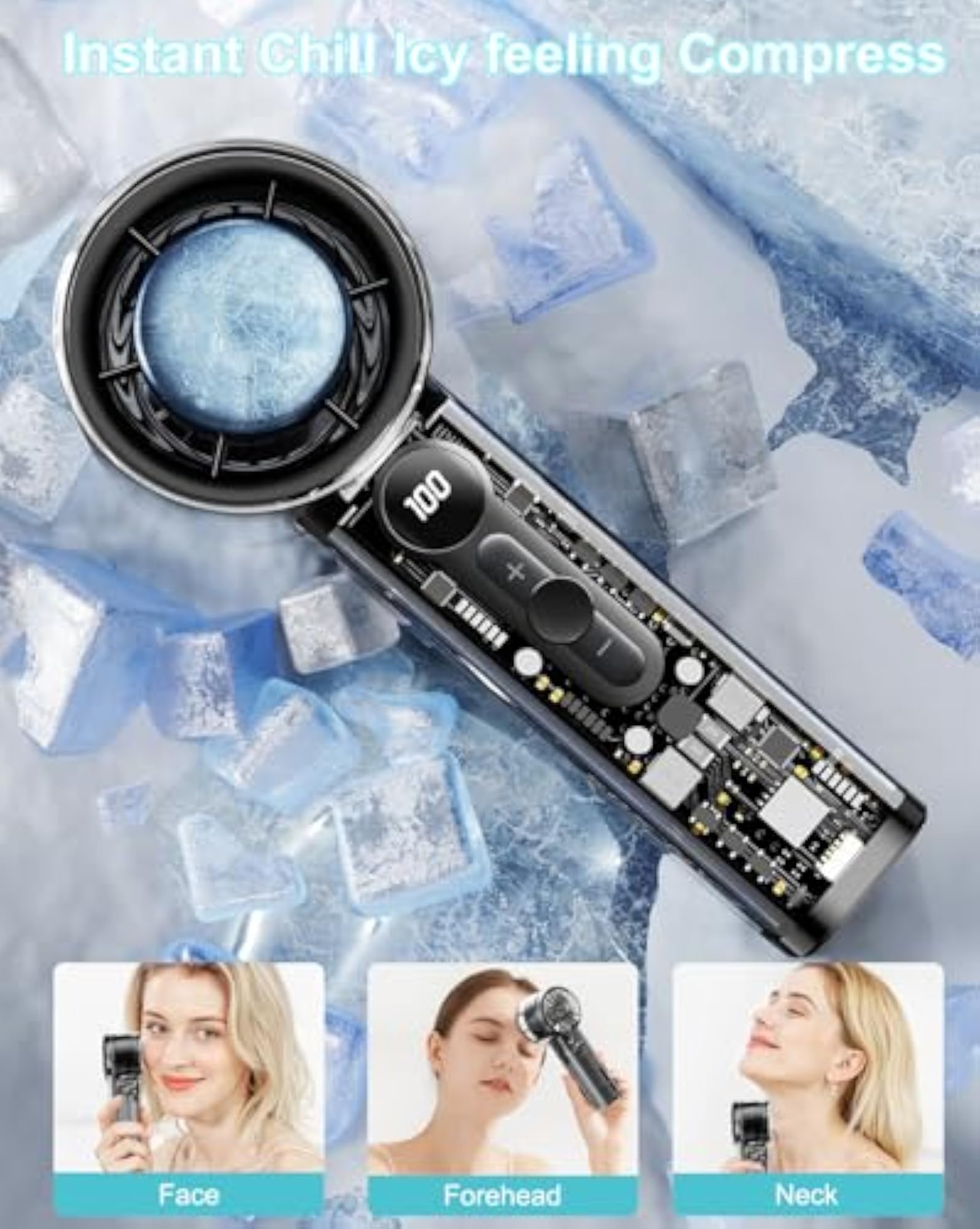 Portable Handheld Turbo Fan with Ice Cooling Plate, Adjustable Speed