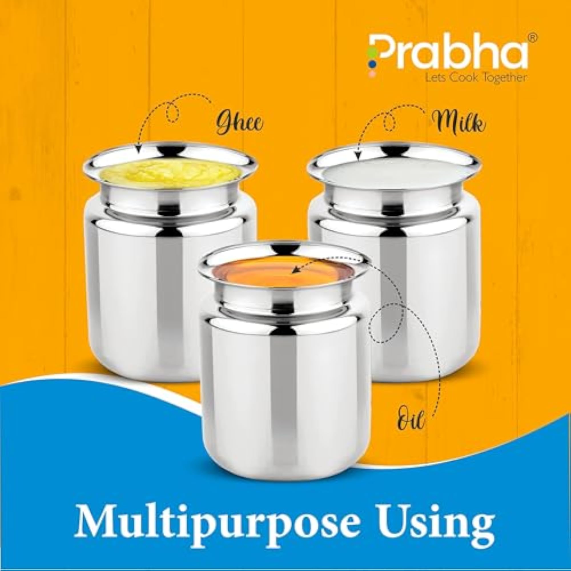 Stainless Steel Stello Ghee Pot 1100ml, Platinum Finish