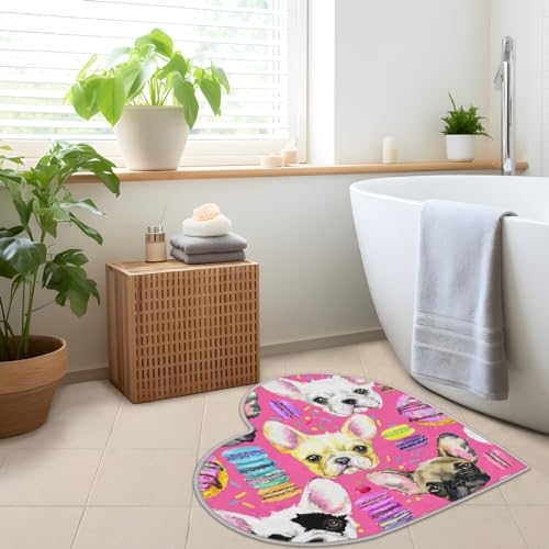 Französische Bulldogge Liebe Langhaar Verdickt Boden Fußmatte Teppiche 80cm, Cartoon Hundebereich Teppich für Wohnzimmer Küche Schlafzimmer Waschbar rutschfest Bodenmatte Teppich