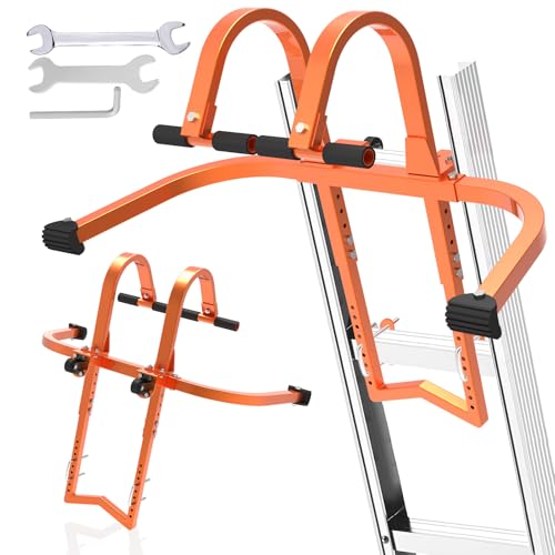 2 in 1 Ladder Stabilizer & Ladder Hook for Roof Ridge, Heavy Duty Ladder Roof Hooks with Rubber Grip T-Bar, Secure and Stable Ladder Standoff Arms for Roof Gutter with Anti-Slip Rubber Feet