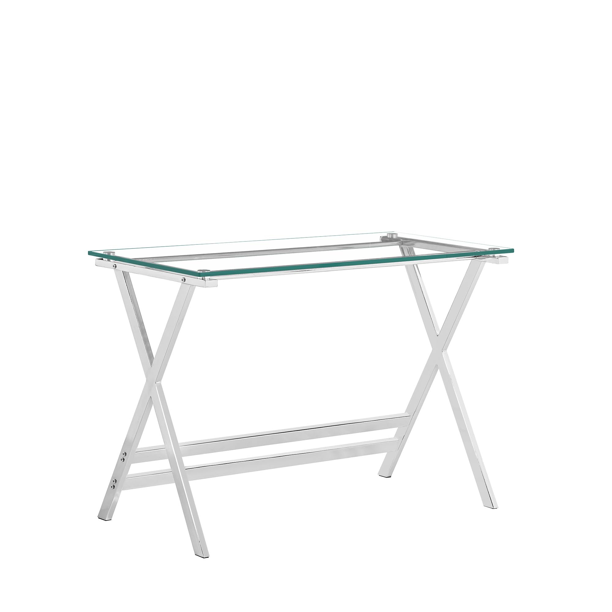 HAINEW HD26040115 - Escritorio de cristal para ordenador con mesa de cristal y patas metálicas plateadas en forma de X, mesa de oficina, mesa auxiliar para casa, oficina, salón, 110 x 55 x 76 cm