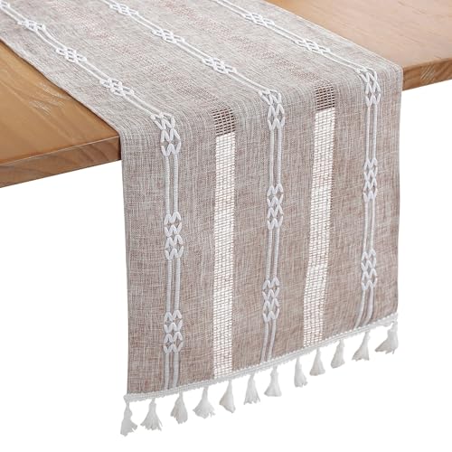 Bigqin Grand Chemin de Table, Pompons en Coton et Lin, Couverture de décoration pour Meuble TV, Salon, Table Basse, Salle à Manger, Cuisine, café, Maison,...