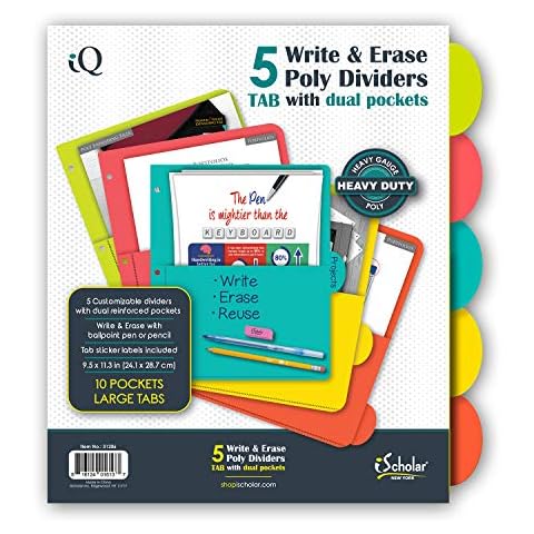 iScholar 5 Tab Poly Index Dividers with Pockets, 9.5 x 11.3", Assorted Colors (31206) Cover