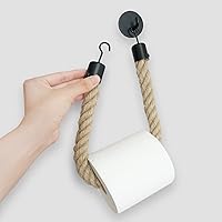 Vista 1 de WONQEXZ Soporte para papel higiénico de cuerda náutica, autoadhesivo, no requiere taladro, negro, acero inoxidable y cuerda de algodón