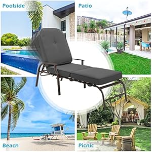U-MAX Adjustable Outdoor Chaise Lounge Chair Patio Lounge Chair Recliner Furniture with Armrest and Cushion for Deck, Poolside, Backyard (Grey) U MAX Adjustable Outdoor Chaise Lounge Chair Patio Lounge Chair Recliner Furniture with Armrest and Cushion for Deck Poolside Backyard Grey