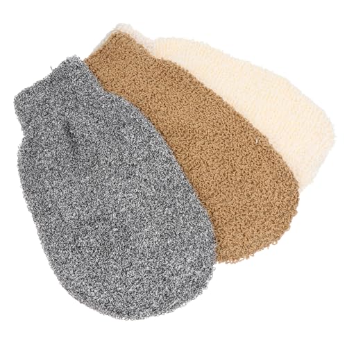 Beaupretty 3個竹繊維製搓澡巾手袋 肌に優しい角質ケアボディタオル 耐久性強化縁で解れ防止 軽量コンパクトで携帯便利 洗濯機対応の再利用可能バスタオル