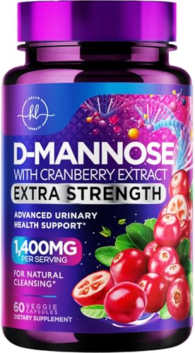 Organic D Mannose 1300mg per Serving Supplements - Extra Strength D-Mannose Capsules with Cranberry - for Natural Gentle Cleansing & Urinary Tract Health Support - Bottled in USA - 60 Capsules