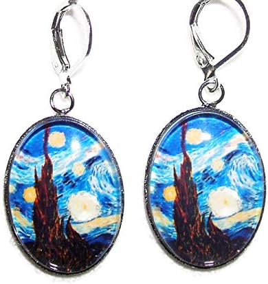 VAN GOGH STARRY NIGHT EARRINGS Silver Pltd Leverbacks Glass Dangle Drop