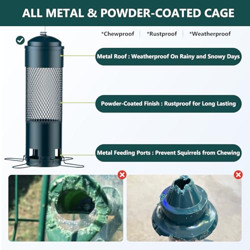 LCSEVEN-Bird-Feeders-for-Outdoors-Squirrel-Proof-with-Weight-Activated-Perches-Hanging-Bird-Feeder-for-Outside-Metal-Feeder-for-Wild-Cardinal-Finch-Blue-Jay-Chickadee-3LB-Seed-Capacity