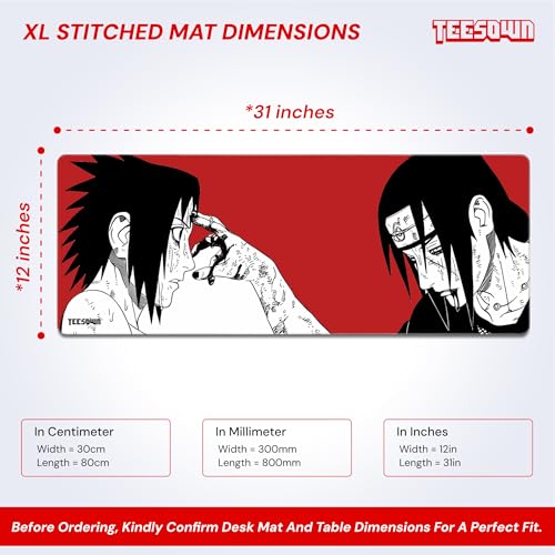 Image of Stitched Itachi & Sasuke Uchiha Desk Mat Anime XL Gaming Mouse Pad 12x31 Inch -Mouse Pad with Stitched Edges, Smooth Surface, Anti-Slip Rubber Base, Water Resistant