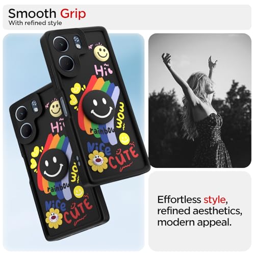Image of Pikkme Back Cover for Oppo A5x | Soft Silicone| Cute Rainbow Smile & 3D Cartoon Flower Design | Shockproof Raised Camera Protection Bumper Case (Black)