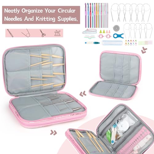 Image of Katech Knitting Needle Case - Up to 8'' Circular Needle Organizer, Portable Travel Bag with Zipper for Knitting Accessories