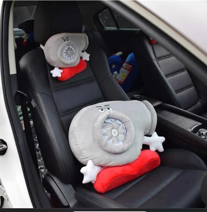Image of YOURKART.COM Turbo Plush Headrest Pillow with Lumbar Back Cushion | Soft Memory Foam, Neck Support, For Car Seat, Office Chair, Sofa, Travel Headrest Cushion, Car Interior Decorative