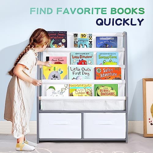 Mallbest Childrens Bookshelf Kids Sling Book Rack With Two Storage Boxes And Toys Organizer Shelves Natural Solid Wood Baby Bookcase #TOP3