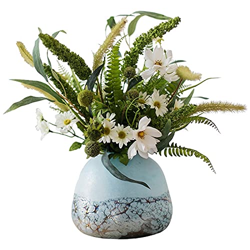Vase floral en verre bleu de haute qualité au design boucle contemporain