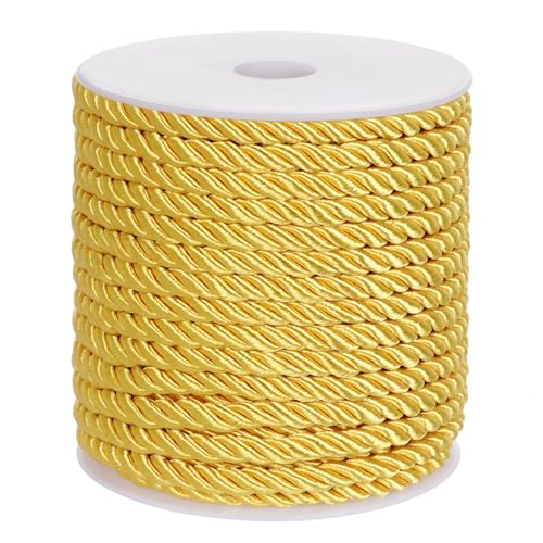 5 mm 20 Yards Gold Rope 3 Ply Gold Cord Graduation Cords Golden Decorative Rope Golden String for Craft Needlepoint Sewing Upholstery