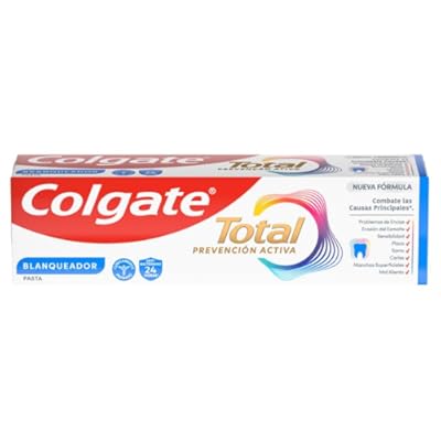 Colgate Total Prevención Activa Blanqueador Pasta de Dientes 75ml | Combate las causas principales de los problemas de salud bucodental | 24h de Protección antibacteriana| Tecnología Patentada.