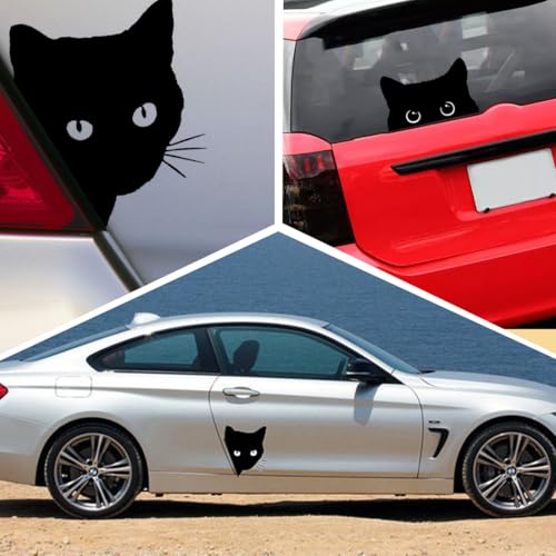 TQPUWT Autoaufkleber Lustige Katze, 3 Stück, Schwarz, Wasserdichte PVC, Cartoon, Katze, Metall, Kunststoff, Glas, Outdoor, Einmalgebrauch, Wand