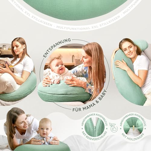 sei Design XXL Stillkissen 190x35 cm mit Musselin-Bezug ergonomisch. Schwangerschaftskissen Seitenschläferkissen Komfortkissen für… – Ansicht 2
