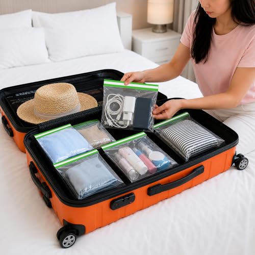 Image of Shalimar Magic Zipper Bags | Medium (24.5 cm x 28 cm) | Pack of 15 Bags | Ziplock /Vegetable /Fruit /Fridge /Multi-Purpose Storage Bag | Reusable & Reclosable Magic Seal | Crystal Clear Flim