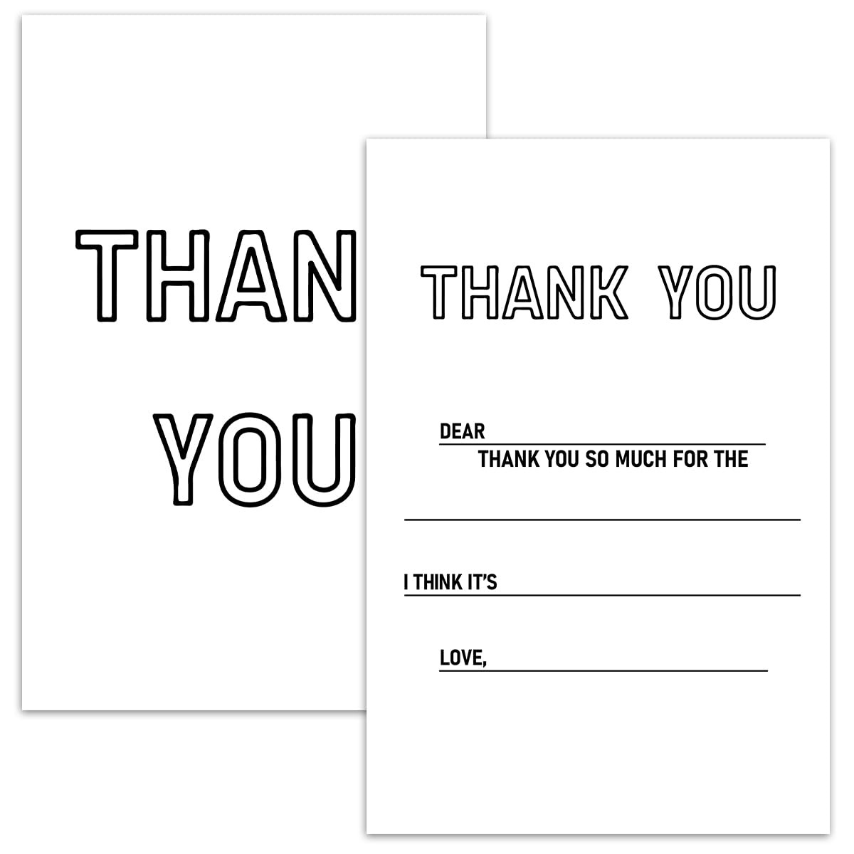 White Kids Fill in the Blank Thank You Cards for Minimalism Birthday Party Supplies Decor, Thank You Notes for Boys or Girls, 20 Cards With 20