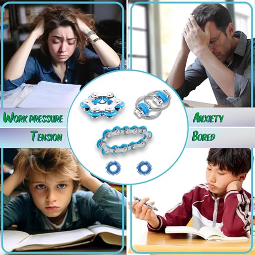 ElevaPulse 5 Stück Fidget Toys Set, Anti Stress Spielzeug, Stressabbau Spielzeug, Fidget Toys Erwachsene, Skills Borderline, Skills Panikattacken, Für Kinder Und Erwachsene Stress, Angst (Blau)