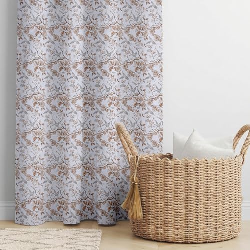 Image of LINENWALAS Cotton Sheer Curtains for Window - Light Filtering 5 Feet Set of 2, Aesthetic Cafe Curtain Floral Printed Drapes with Grommet Hanging - (L 5FT x W 4.5FT, Whispering Wings)