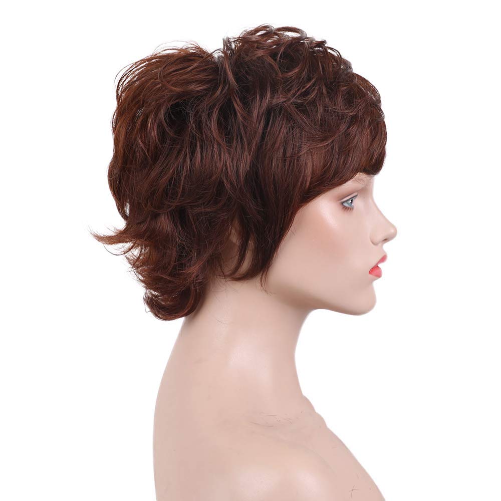 HAIRCUBE Pixie Cut Perücke Menschenhaar für Frauen Kurzes Haar mit Bangs Natürlich (Braunrot)