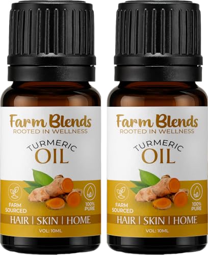 Image of Farm Blends Turmeric Essential Oil 100% Undiluted Pure | For Glowing Skin, Lightens Dark Spots, Marks, Strong Hair | Farm To Home | Natural | Corcuma longa|10ML + 10ML (Pack of 2)