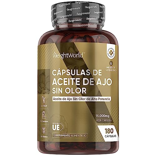 Perlas de Ajo Desodorizado, Dosis Alta 15000mg, 180 Cápsulas Sin Olor Ni Sabor, para 6 Meses de...