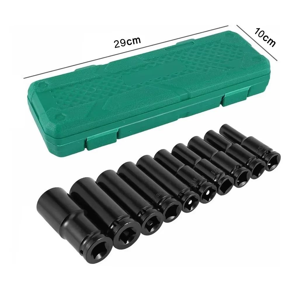 10 pz Set di bussole a percussione 1/2" chiave metrica profonde 10-24mm testa della pneumatica strumenti Set di prolunghe